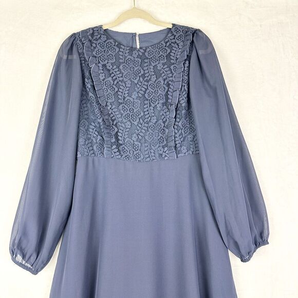 JJ's House Cascading Ruffles Scoop A line Chiffon Lace Midi Dress Medium NEW - Picture 4 of 10